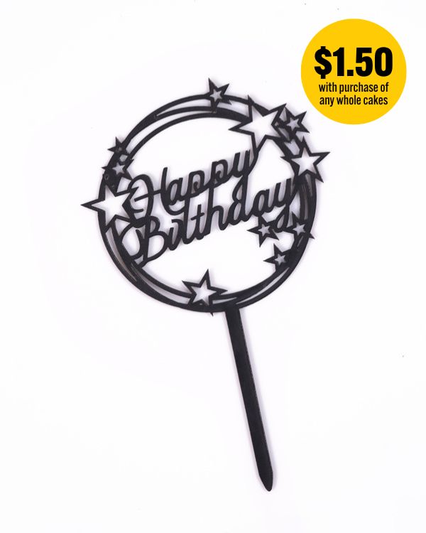 'Happy Birthday' Topper (Round, Black Stars)