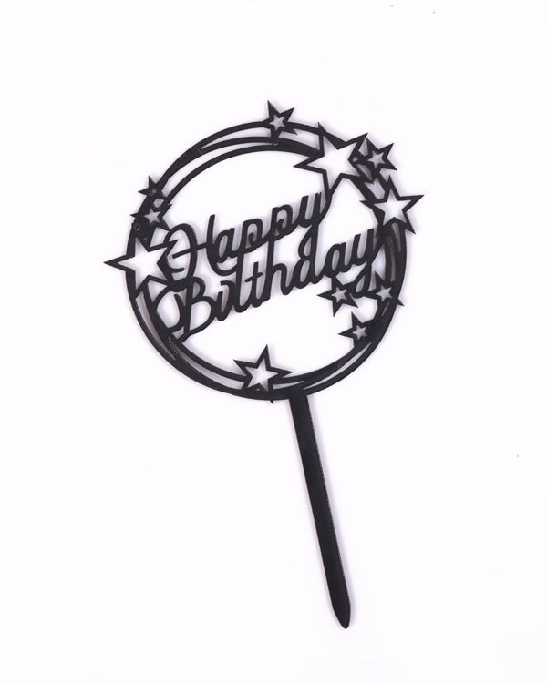 'Happy Birthday' Topper (Round, Black Stars)