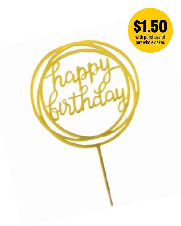 'Happy Birthday' Topper (Round, Gold)