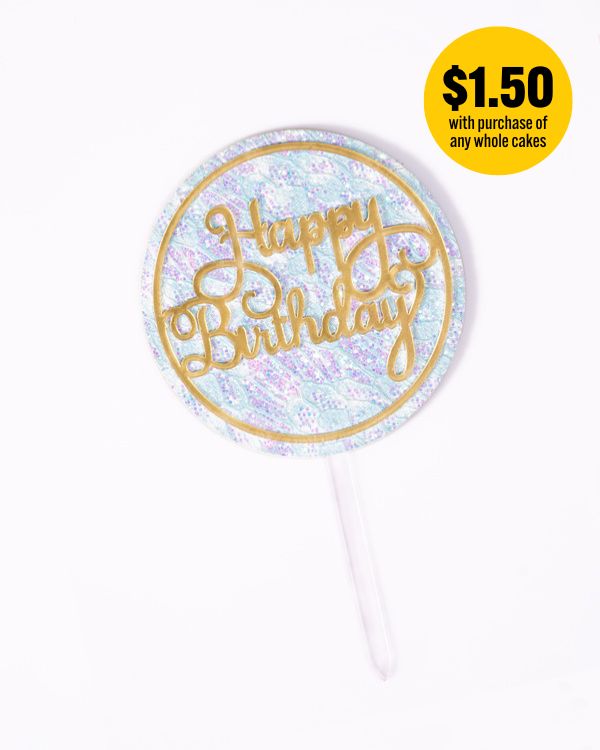 'Happy Birthday' Topper (Round, Blue & Gold)