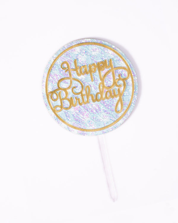 'Happy Birthday' Topper (Round, Blue & Gold)