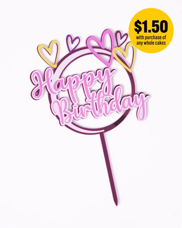 'Happy Birthday' Topper (Round, Pink Hearts)