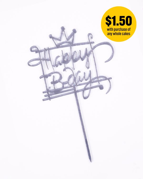 'Happy Birthday' Topper (Silver, Crown)