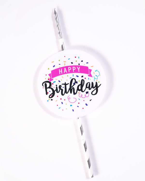 'Happy Birthday' Topper with Candle (Silver)