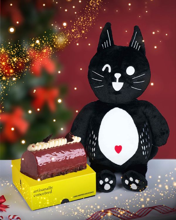 CAT Plushie (M) + Black Forest Log Cheesecake